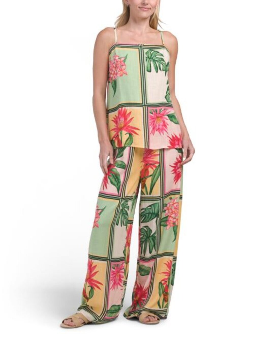 WHITE CLOSET Linen Blend Cami Top And Pants Coordinating Set